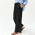 thumbnail image 7 of Lenpel Linen Pants Women Cotton Elastic High Waisted Drawstring Scalloped Hem Wide Leg Cropped Pants Baggy Casual Trousers, 7 of 7