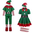 thumbnail image 1 of Disfraz de Papá Noel, disfraz de elfo verde, fiesta de Navidad familiar, vestido elegante de Año Nuevo para adultos y niños, 1 of 3