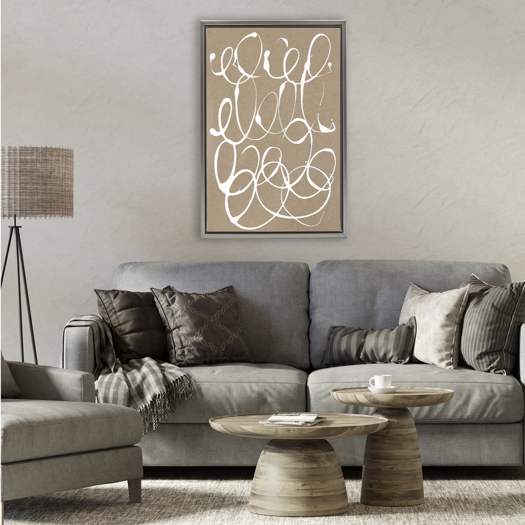 Stupell Industries Scribbled Taupe Circles Gray Framed Floater Canvas Wall Art, design by Susan Bryant