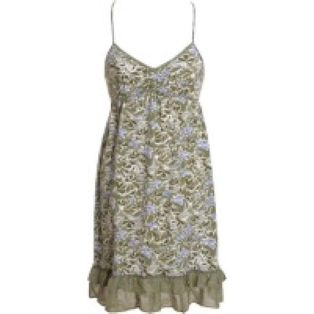 Aeropostale Vestido de punto con estampado floral con volantes para mujer, verde, grande