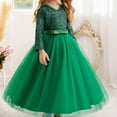 thumbnail image 5 of NAISIBABY Girls Princess Dress, Mesh Long Length Long Sleeve Sequin Elegant Birthday Wedding Pageant Party Dress Green 7T, 5 of 5
