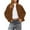 Brown, variant on Kukoosong Women's Sherpa Jacket, Fashion Cropped Casual Fleece Jacket, Long Sleeve Zipper Turn Down Collar Winter Warm Coat with Pockets