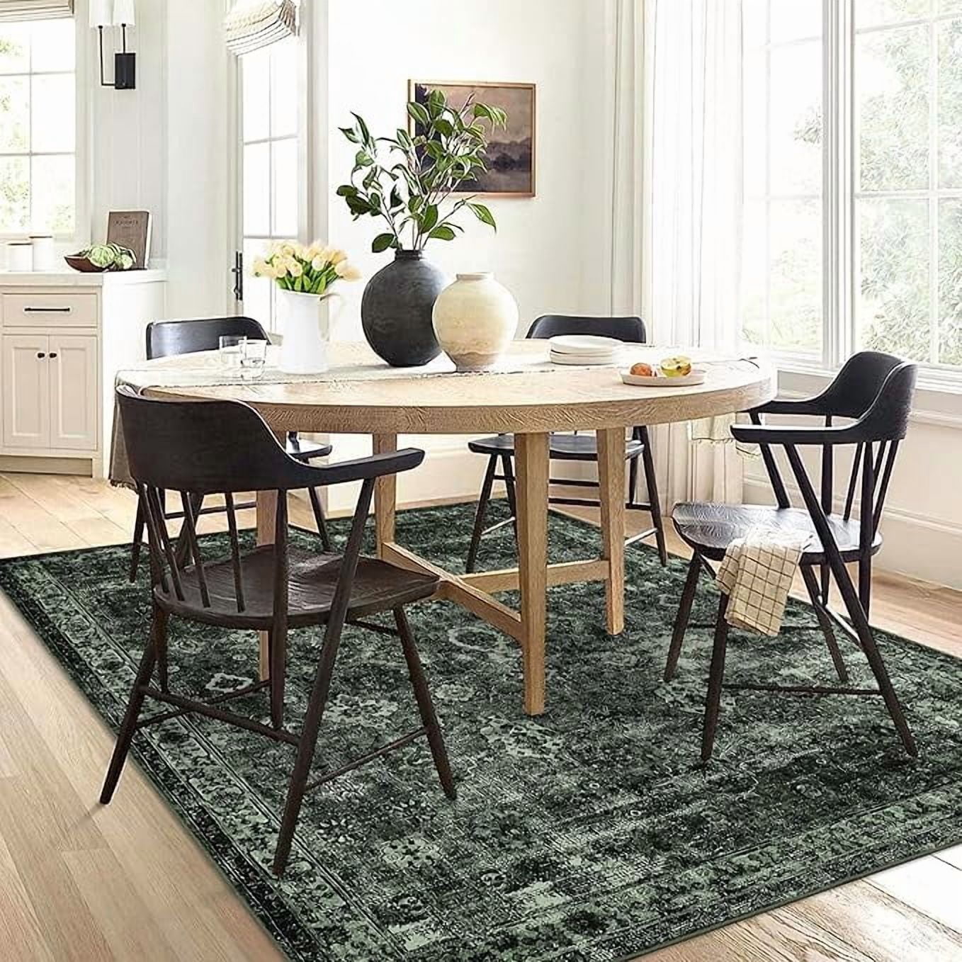 Vintage Floral 10x13 Rugs Reddish Brown Washable Area Rug for Bedroom Living Room Non Slip Boho Rug Thin Printed Faux Wool Soft Floor Carpet for Dining Room Nursery Playroom Indoor Office