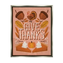 Give Thanks Botanical Pumpkin Desserts Holiday Graphic Art Luster Gray Framed Art Print Wall Art