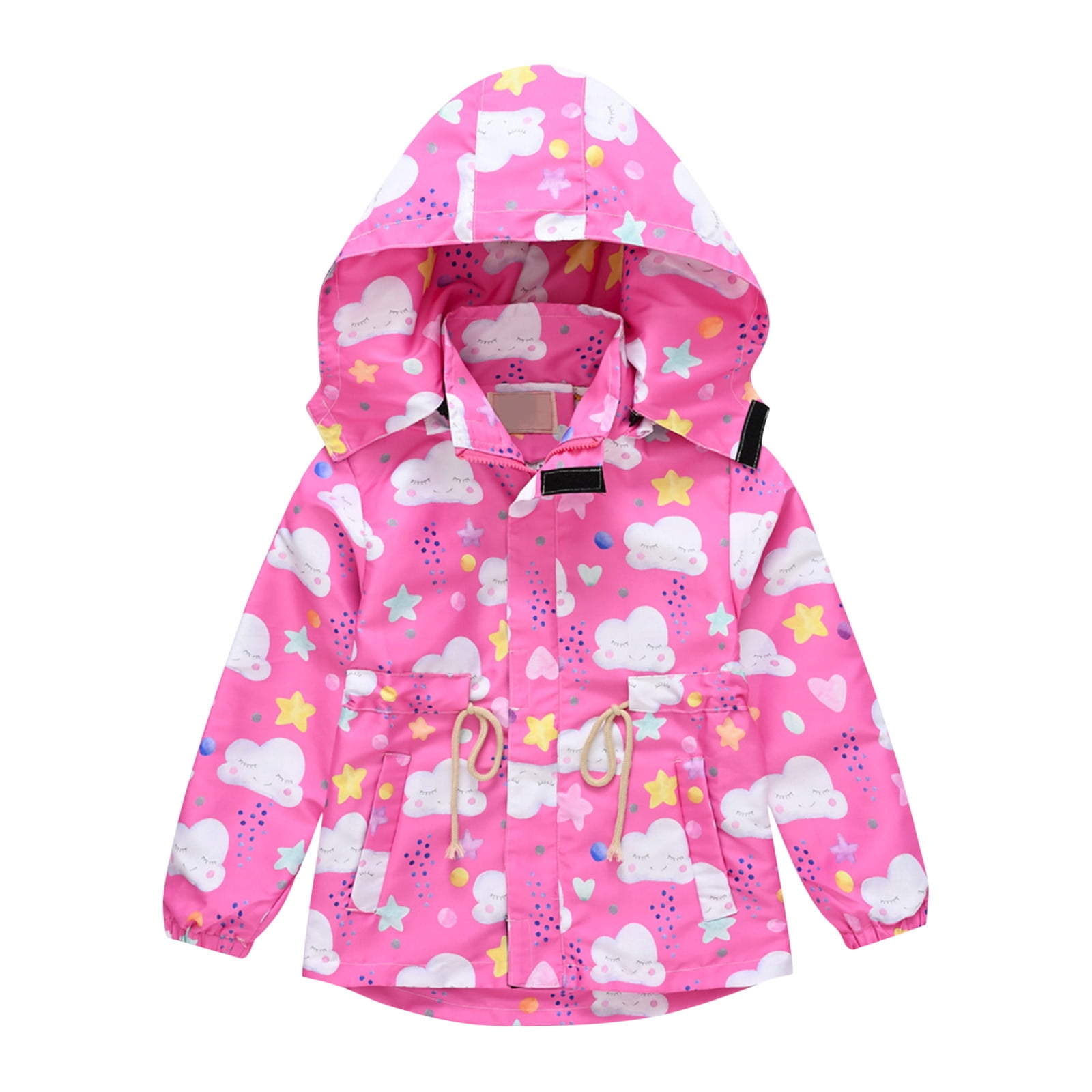 Girls' Detachable Hood Rain Jacket With Cartoon Bear Print