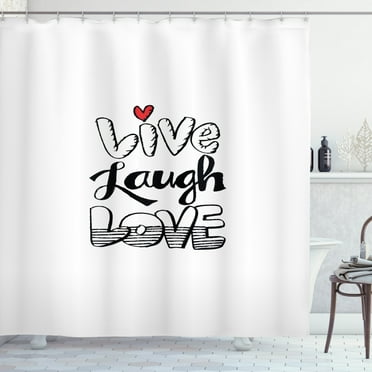 Ambesonne Live Laugh Love Shower Curtain, Wall Art Design, 69"Wx75"L, Black White Red