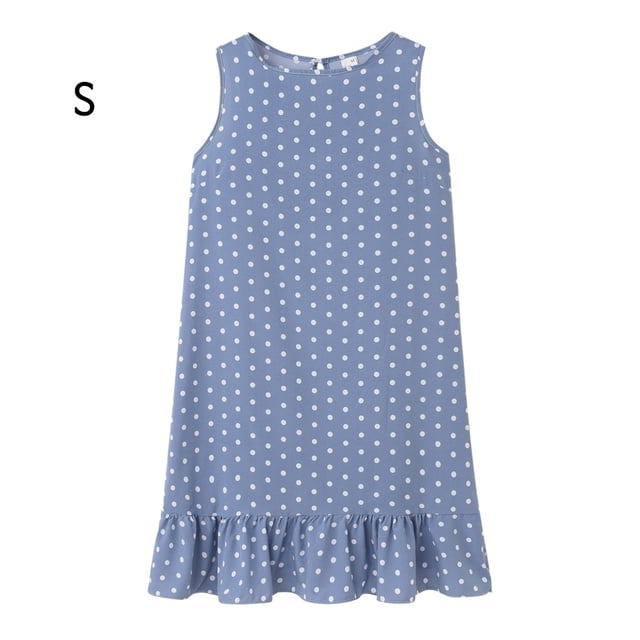 Vestido de mujer Vestido sin mangas con lunares Vestido sin mangas con volantes sueltos, Azul claro, S AweSitey AP002113-31