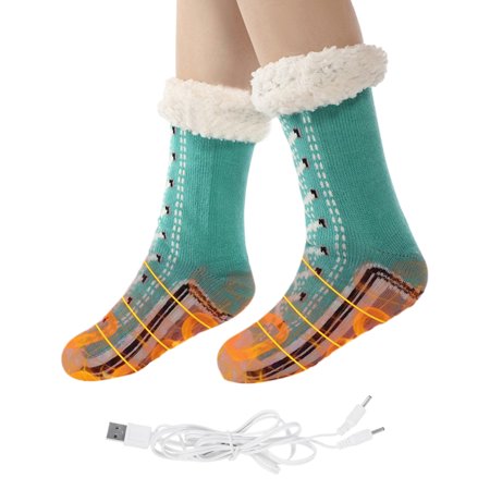 Elainilye USB Heated Socks Rechargeable for Men and Women Warm Non Slip Socks for Winter Travel Sleeping Camping Thermal Insulation Footwear for Cold Weather Home and Outdoor Use