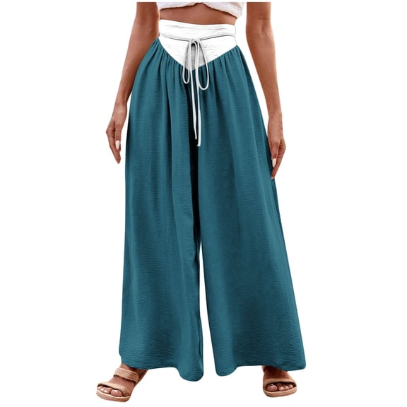 WFJCJPAF 2024 New Product Clearance! Khaki Pants for Women Uniform,Women's Fashionable Striped Printed Drawstring Wide Leg Pants - Navy M