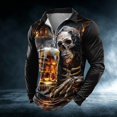 thumbnail image 2 of Halloween Top for Men Shirts with Graphic Skeleton Tee Long Sleeve 3D Designer Casual Outdoor Daily Sports Fall Lapel Collar Zipper Shirt for Everyday wear Yellow 3XL, 2 of 4