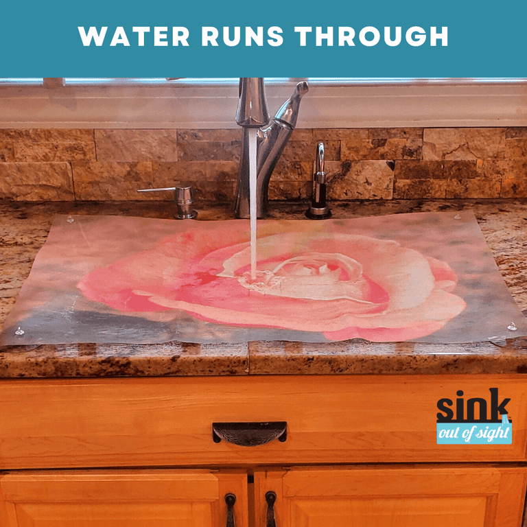Sink Out of Sight- Home Décor Kitchen Sink Cover, Hot/Cold Liquids and  Debris pass through cover, 5 Designs, 2 adjustable sizes. Design: Jenny's  Rose