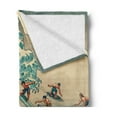 thumbnail image 2 of Ambesonne Japanese Wave Fleece Throw Blanket Surfers Ukiyo-e Ocean 70"x90" Seafoam Blue Eggshell, 2 of 5