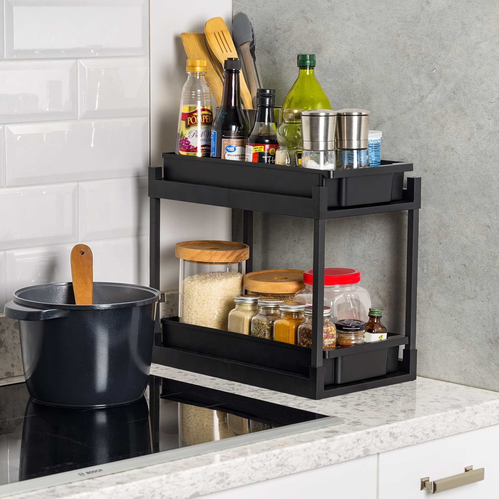 IRIS 2 Tier Under Sink Organizer, Storage with Sliding Drawers - Versatile solution for Office, 2Pk