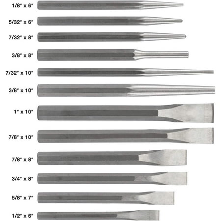 NEIKO 02623A Cold Chisel and Punch Set | 12 Piece | Cr-V Steel | Remove Pins and Bushings | Cut or Split Steel Objects