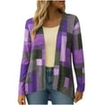 thumbnail image 5 of Womens Casual Cardigans Plaid Printed Color Block Trendy Lightweight Open Front Outwear Long Sleeve Blouses (2XL, Purple), 5 of 6