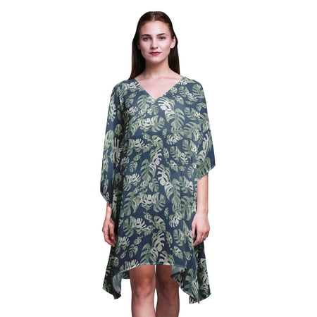 Bimba Leaves BeachÂ Kaftan Bikini Cover up Womenâs Midi Dress Short Caftan-4X-5X
