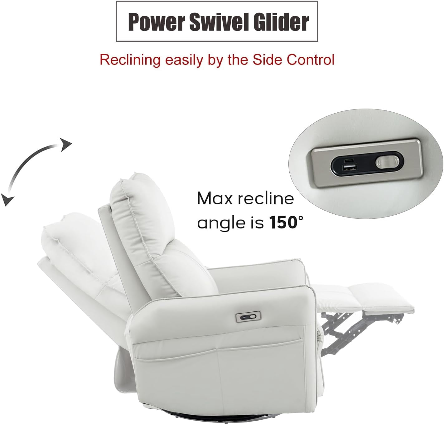 270° Power Swivel Rocker Recliner Chair, Electric Glider Reclining Sofa with USB Ports, Power Swivel Glider, Rocking Chair Nursery Recliners for Living Room