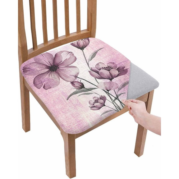 Pink Floral Chair Seat Covers for Dining Room Stretch Chair Seat Covers Set of 2, Vintage Botanical Gradient Pastel Painting Chair Seat Protector Cushion Slipcovers for Kitchen Restaurant Office