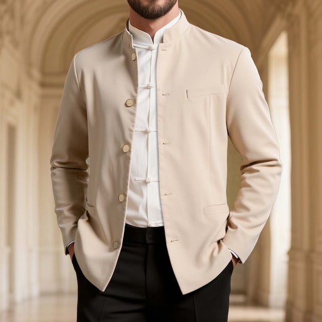 Veste de Complet pour Homme avec Col Montant, Manches Longues et Poche pour Occasions Formelles