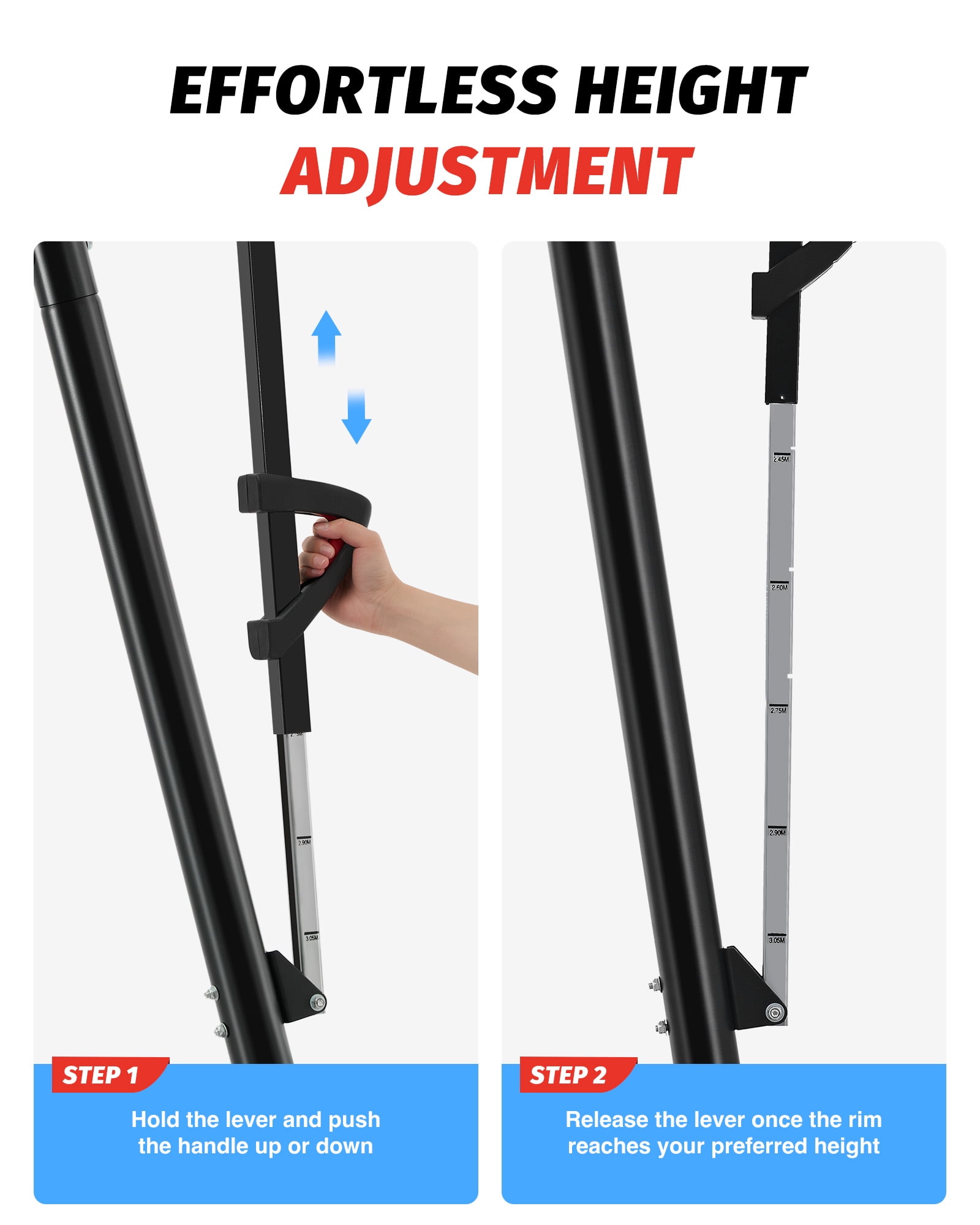 Zelus 4.9ft - 10ft Adjustable Height 43.3"x27.6" Longevity Outdoor Portable Basketball System (Kids)