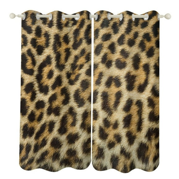 Brown Leopard Print 2 Panel Curtain Set, Watercolor Painting Window Treatment Living Room Bedroom Decor