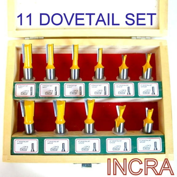 11 pc 1/2" Shank Dovetail and Straight Router Bit Set For INCRA & JOINTEC Jig