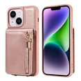 thumbnail image 5 of Nalacover RFID Blocking Wallet Case for iPhone 14 Plus, Shockproof PU Leather Magnetic Button Zipper Purse Card Slots & Kickstand Crossbody Phone Case with Shoulder & Wrist Strap,Rosegold, 5 of 12