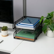 Mind Reader Stackable Paper Tray, Desktop Organizer, File Storage, Office, Metal Mesh, 2 Pieces, Black