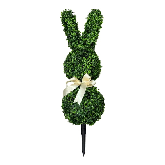 19.69-Inch Bunny Shaped Boxwood Topiary with Bow - UV-Resistant Artificial Easter Rabbit Tree for Outdoor Porch, Garden, Indoor Home Spring Decor