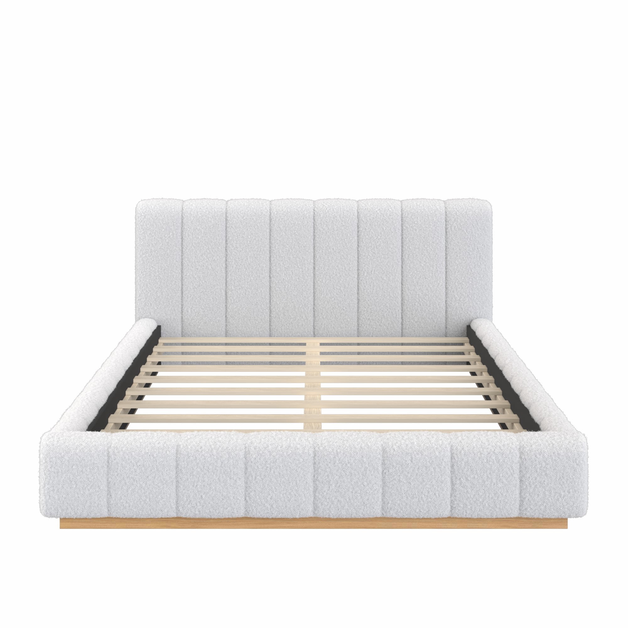 Euroco Boucle Upholstered Queen Size Platform Bed, White