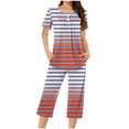 thumbnail image 2 of Jamicy Pyjama Confortable pour Femmes Ensemble Mode Décontracté Ample Imprimé Col Rond Boutonné Manches Courtes avec Pantalon Court Ensemble de Pyjama pour Femmes, 2 of 5