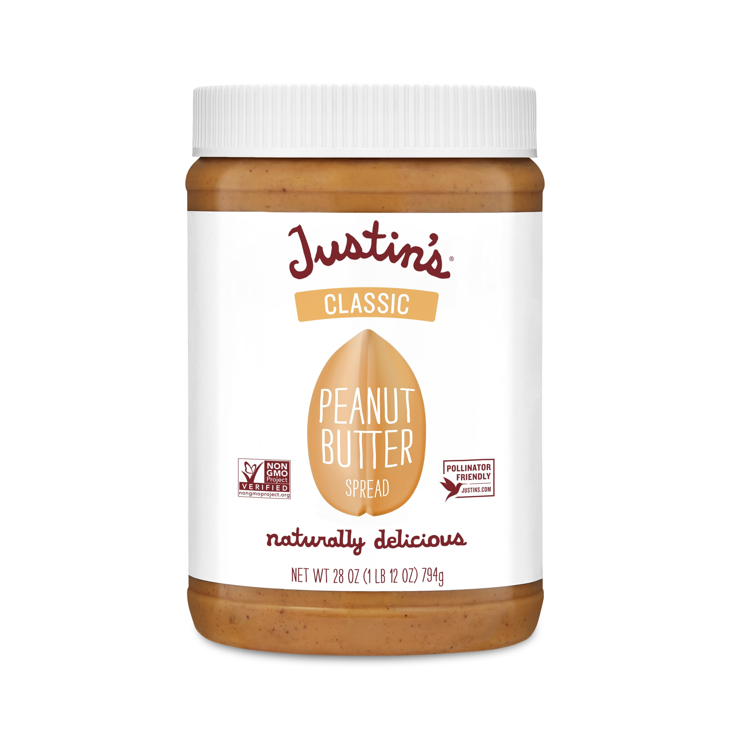 (6 pack) JUSTIN'S Classic Creamy Peanut Butter Spread, 28 oz Jar
