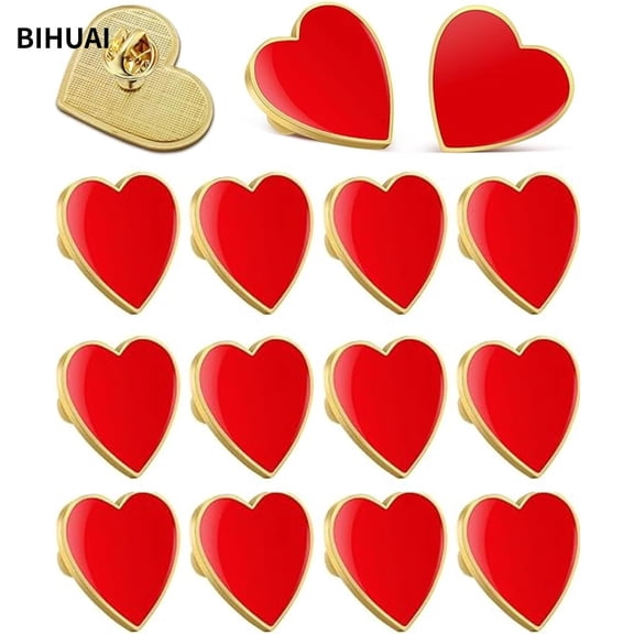 BIHUAI 15Pcs Red Heart Love Brooch Pins, Women's Fashion Lapel Pins for Valentine's Day Wedding Party
