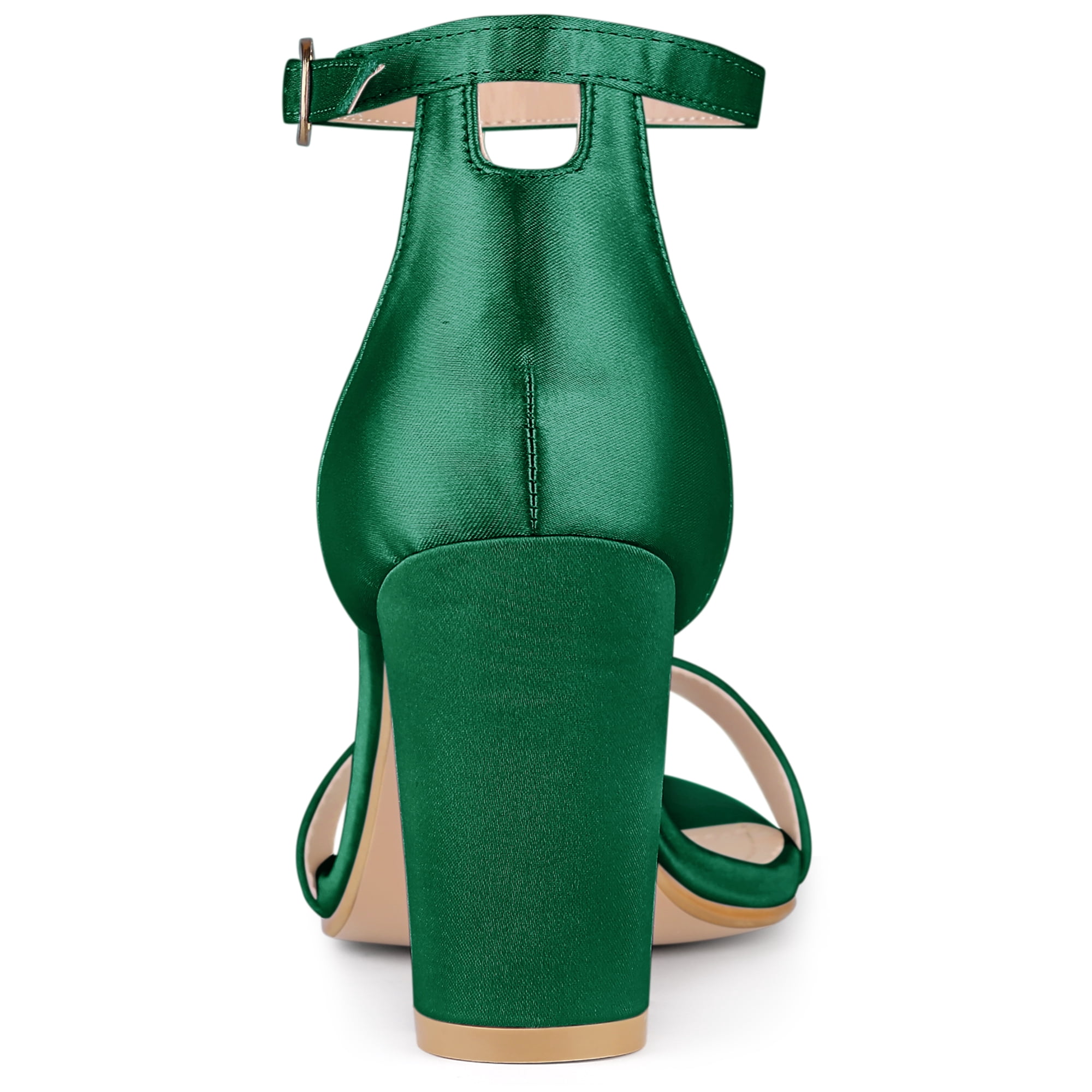 DARING DIVA Women's Satin Ankle Strap Chunky Heels Dark Green US 9.5