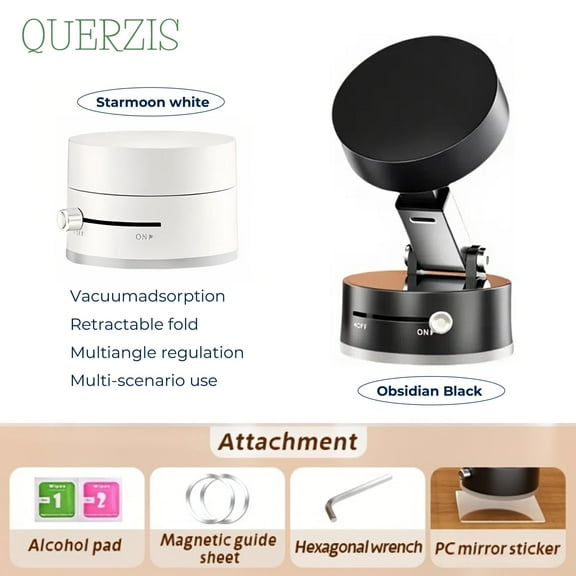 QUERZIS Vacuum Magnetic Phone Holder – Foldable Dual-Sided Suction Mount for Car Dashboard, Desk, Gym, and Smooth Metal Surfaces (White)