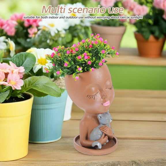 AURARMLET Resin Flower Pot Face Pot Brown For Succulent Planter 1Pcs