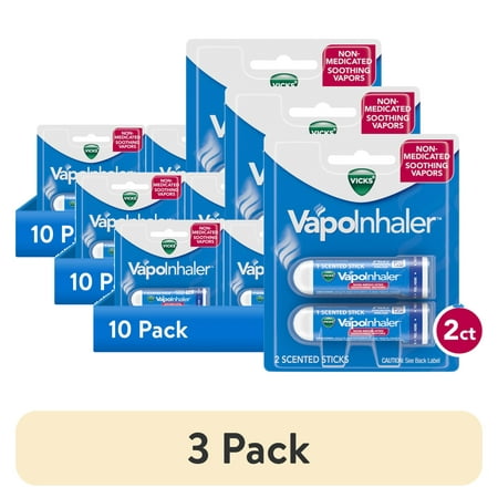 (3 pack) Vicks Vapo Inhaler, Soothing Non-Medicated Vapor Inhaler with Menthol Scent, 2 Count