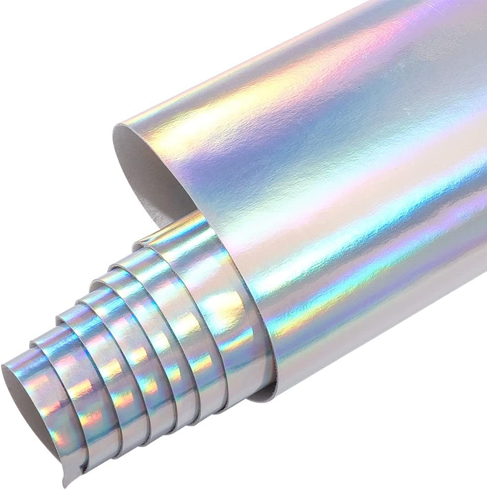 1m Holographic Faux Leather Fabric 54x39inch Silver PU Leather Roll Laser Leather Fabric Soft Faux Leather Fabric Suitable for Bow Earring Making Handicraft Crafts or Other