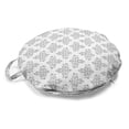 thumbnail image 1 of Abstract Round Floor Cushion with Handle, Simplistic Chandelier Modernized Damask Elements Print on Plain Backdrop, Pillow for Living Room & Dorms, 18" Round, White and Pale Grey, by Ambesonne, 1 of 4