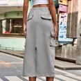 thumbnail image 4 of Cargo Skirts for Women Casual Multi Pockets Button Midi Denim Skirt Elastic High Waist Jean Skirts, 4 of 4