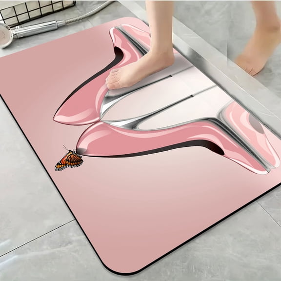 1pc Pink High Heels with Butterfly Bathroom Rug Bathroom Decor and Accessories- Durable,Anti Slip,And Quick Drying,Suitable For Indoor/outdoor Use - Perfect For Bathrooms,Bedrooms,Kitchens