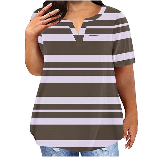 Fiudx Ropa de Mujer Blusas de Talla Grande para Mujer, Blusa con Cuello En V, Blusa Informal Holgada de Manga Corta de Verano