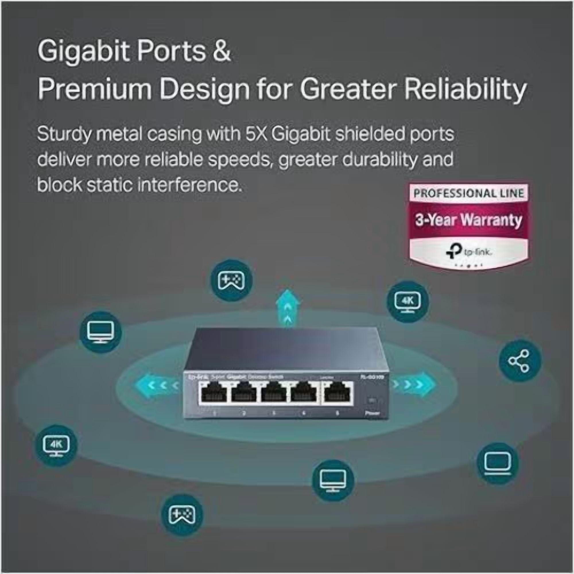 TP-LINK TL-SG105 5-Port 10/100/1000Mbps Desktop Gigabit Steel Cased Switch - 5 Ports - Gigabit Ethernet, TL-SG105 5-Port