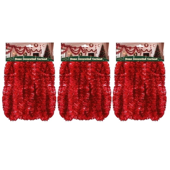 3 pack 15ft Red Festive Garland ,Christmas Tinsel Garland - 2.3in Width, Ideal for Christmas Furniture Decor