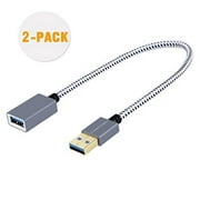 Short USB3.0 Extension Cable, CableCreation [2-Pack] USB 3.0 A Male to Female Extender Compatible Oculus VR, Playstation, Xbox, Keyboard, Printer, Scanner, Space Gray Aluminum,1FT