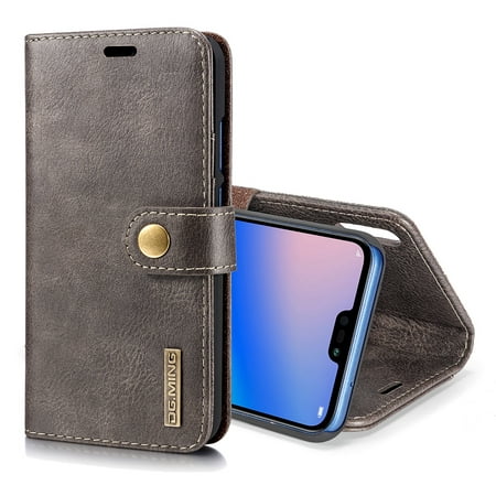 Crazy Horse Texture Flip Detachable Magnetic Leather Case for Huawei P20 Lite, with Holder & Card