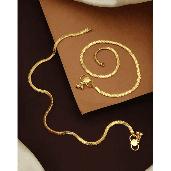 Traditional Gold Plated Payal Anklet Set for Women – Sleek Chain Design Indian Jewelry