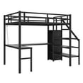 thumbnail image 4 of Bellemave Twin XL Size Metal Loft Bed with L-shaped Desk and Storage Staircase, Loft Bed Frame with Wardrobe and Shelf, Loft Bed with LED Lights and USB Port for Teens (Black, Twin XL), 4 of 11