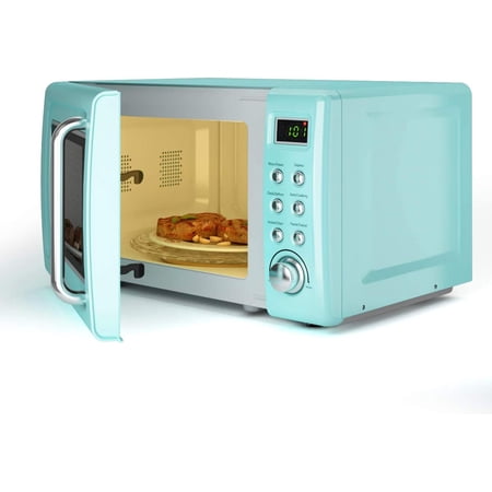 Retro Microwave Oven,Safeplus 0.7Cu.ft, Countertop 700W Microwaves with Cold Rolled Steel Plate 5 Micro Power Defrost & Auto Cooking Function LED Display Glass Turntable and Viewing Window Child Lock
