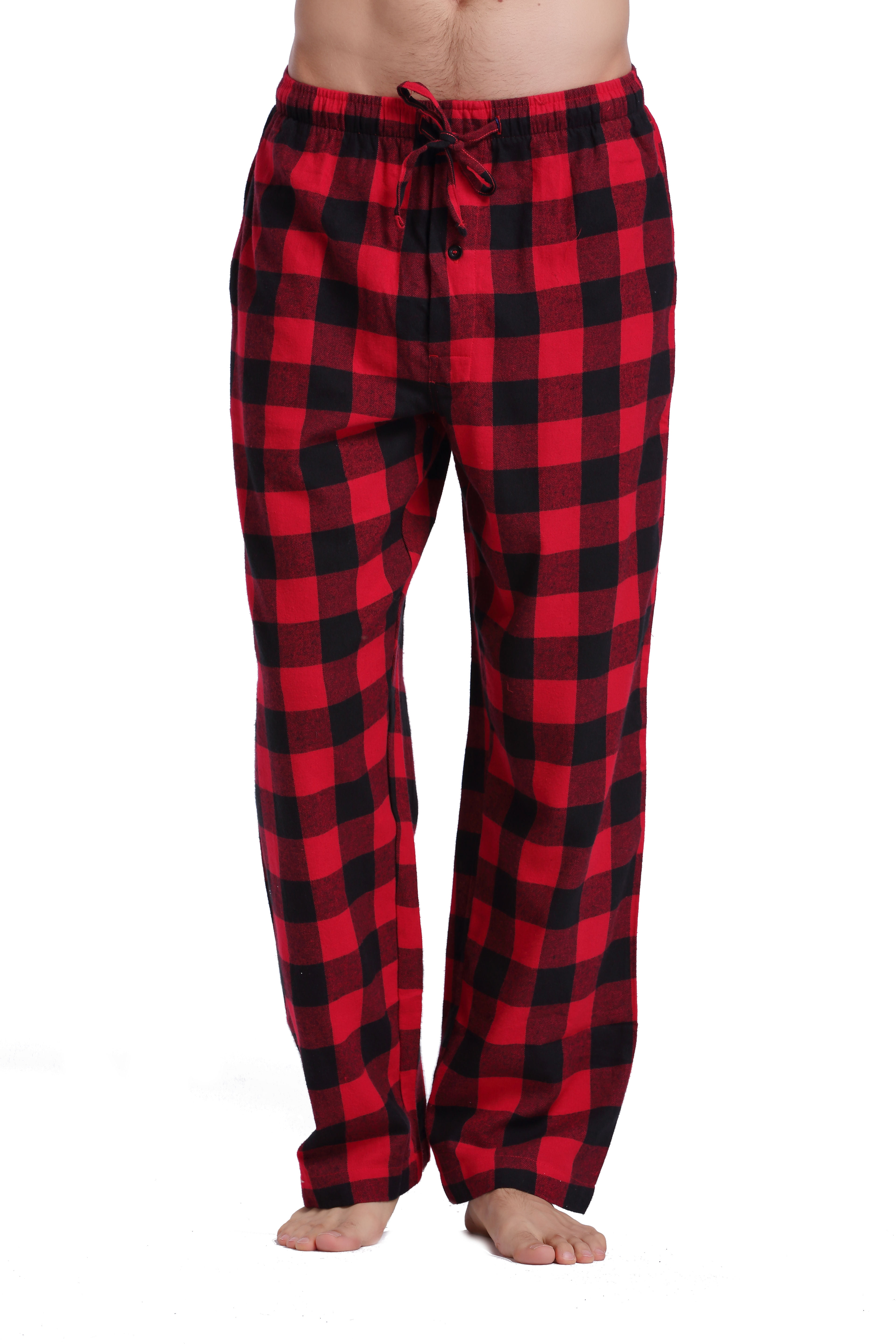 Cyz Men S 100 Cotton Super Soft Flannel Plaid Pajama Pants Blackredgingham 2xl